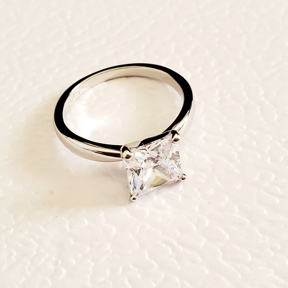 Sterling Silver Ring Princess Cut Clear CZ